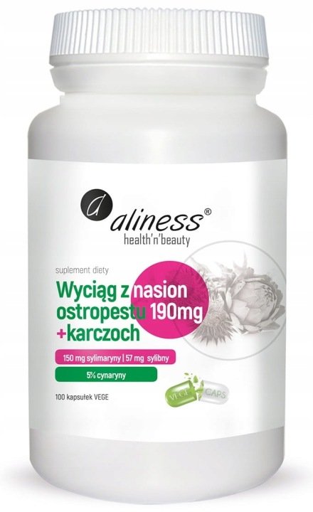 Aliness Ekstrakt z nasion ostropestu 190mg + karczoch 100kaps VEGE