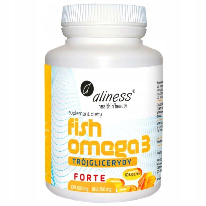 Aliness Fish Omega 3 FORTE Trójglicerydy 500/250mg ODPORNOŚĆ Serce Wzrok
