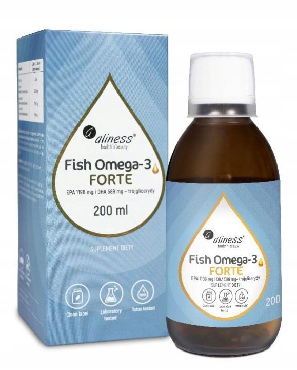 Aliness Fish Omega-3 Forte Trójglicerydy 200 ml EPA DHA SERCE MÓZG OLEJ