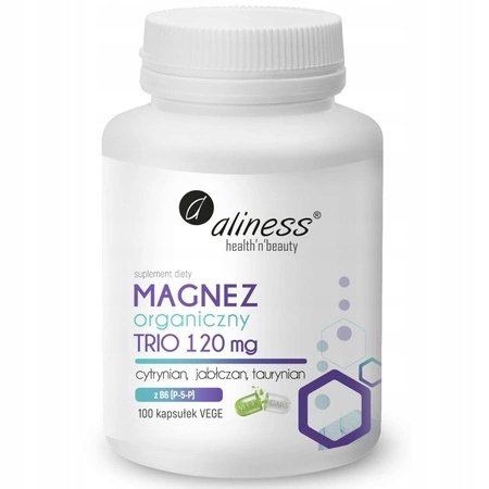 Aliness-MAGNEZ-ORGANICZNY-TRIO-B6-TAURYNIAN-JABLCZAN-CYTRYNIAN-100-KAPS Aliness MAGNEZ ORGANICZNY TRIO + B6 TAURYNIAN JABŁCZAN CYTRYNIAN 100 KAPS