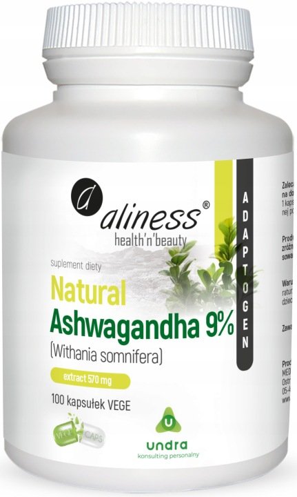 Aliness-Natural-Ashwaganda-555-mg-9-x-100-Vege-caps Aliness, Natural Ashwaganda 555 mg 9% x 100 Vege caps.