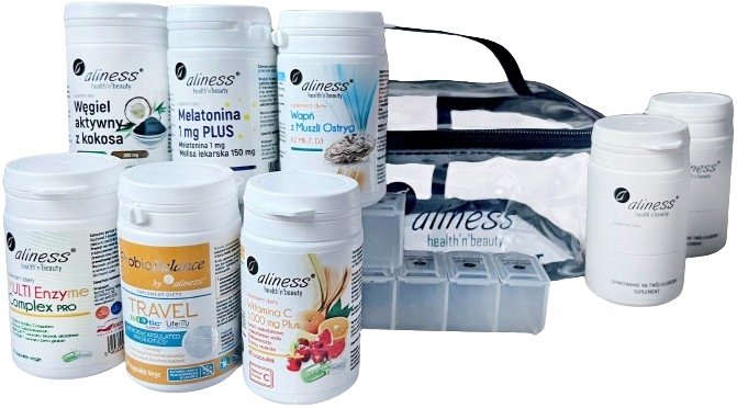 Aliness-TRAVEL-SET-Idealny-na-wakacje-Zestaw-suplementow-Probiotyki-Wegiel Aliness TRAVEL SET Idealny na wakacje Zestaw suplementów Probiotyki Węgiel