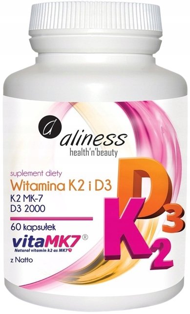 Aliness-Witamina-K2-100-z-Natto-D3-2000-K-2-D-3-60-kapsulek-NATURALNA-K2 Aliness Witamina K2 100 z Natto + D3 2000 K-2 D-3 60 kapsułek NATURALNA K2