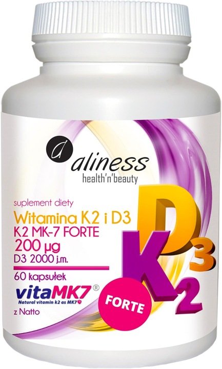 Aliness Witamina K2 MK-7 200 FORTE z D3 2000 60 kaps Mocne Kości Odporność