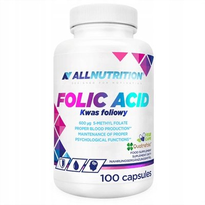 Allnutrition-Folic-Acid-100-Veg-caps-Kwas-foliowy-QUATREFOLIC-R-WYPRZEDAZ Allnutrition Folic Acid 100 Veg caps Kwas foliowy QUATREFOLIC(R) WYPRZEDAŻ!