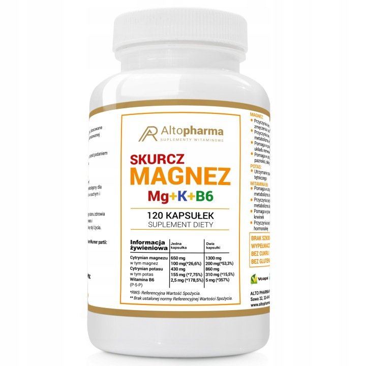 Alto-Pharma-MAGNEZ-SKURCZ-FORTE-650mg-Potas-B6-120-kapsulek Alto Pharma MAGNEZ SKURCZ FORTE 650mg + Potas + B6 120 kapsułek