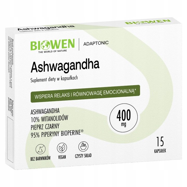 Ashwagandha-15-kapsulek-Suplement-diety-Biowen Ashwagandha 15 kapsułek Suplement diety Biowen