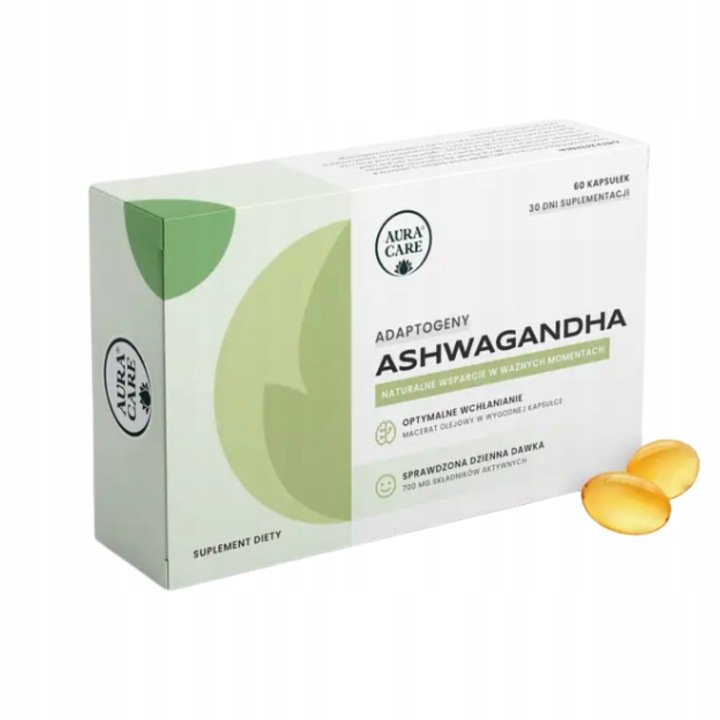 Aura Care ASHWAGANDHA Na stres Na sen Uspokojenie w kapsułkach 60 kapsułek