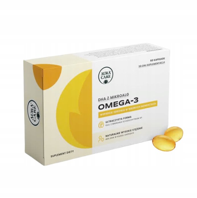 Aura Care Omega-3 EPA+DHA 40% + Wit E i C – Serce, Mózg, Wzrok,60 kapsułek