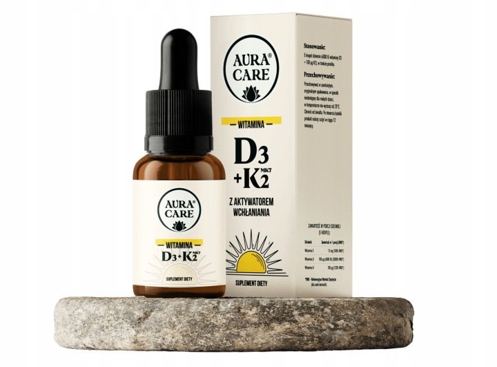 Aura Care WITAMINA D3+K2 Suplement diety Dobre wchłanianie Odporność 15ml