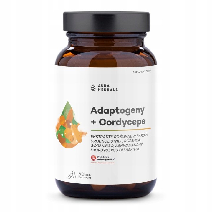 Aura-Herbals-Adaptogeny-Cordyceps-60-kapsulek-Ekstrakty-roslinne-Bakopa Aura Herbals Adaptogeny + Cordyceps 60 kapsułek Ekstrakty roślinne Bakopa
