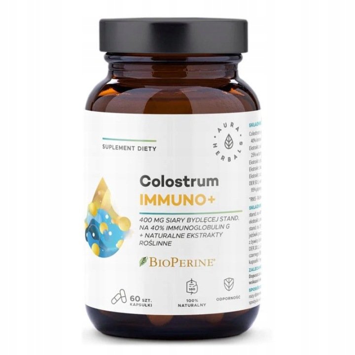 Aura-Herbals-Colostrum-Immuno-BioPerine-60-kapsulek Aura Herbals Colostrum Immuno + BioPerine 60 kapsułek