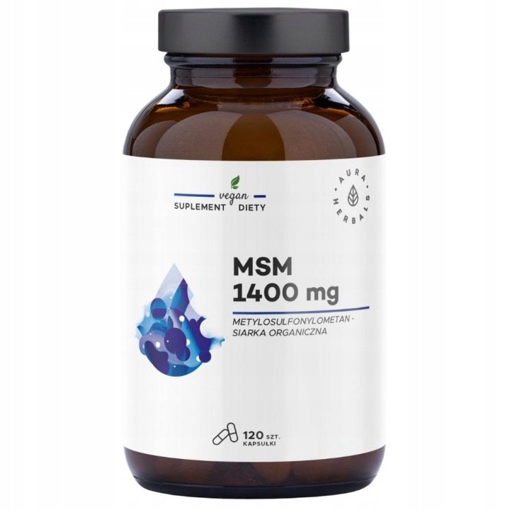 Aura Herbals MSM 1400 mg Siarka Organiczna Wspiera Włosy Stawy 120 kapsułek