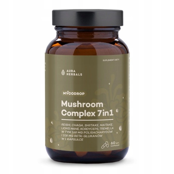 Aura-Herbals-Mycodrop-Mushroom-Complex-7-w-1-Grzyby-kapsulki-60-szt Aura Herbals Mycodrop, Mushroom Complex 7 w 1, Grzyby, kapsułki 60 szt.