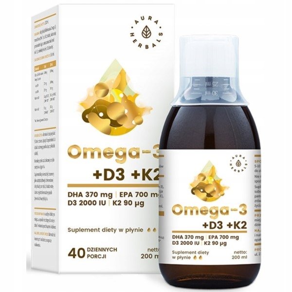 Aura-Herbals-Omega-3-D3-K2-Kwasy-Omega-3-200-ml-Serce-Kosci-Odpornosc Aura Herbals Omega-3 + D3 + K2 Kwasy Omega-3 200 ml Serce Kości Odporność.