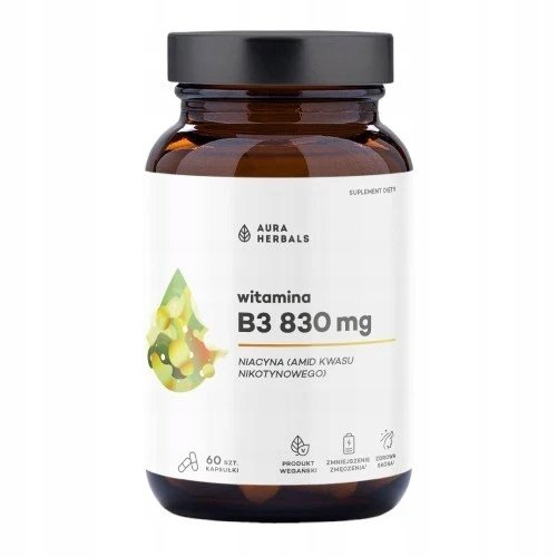 Aura-Herbals-Witamina-B3-830-mg-niacyna-60-kaps Aura Herbals Witamina B3 830 mg, niacyna, 60 kaps.