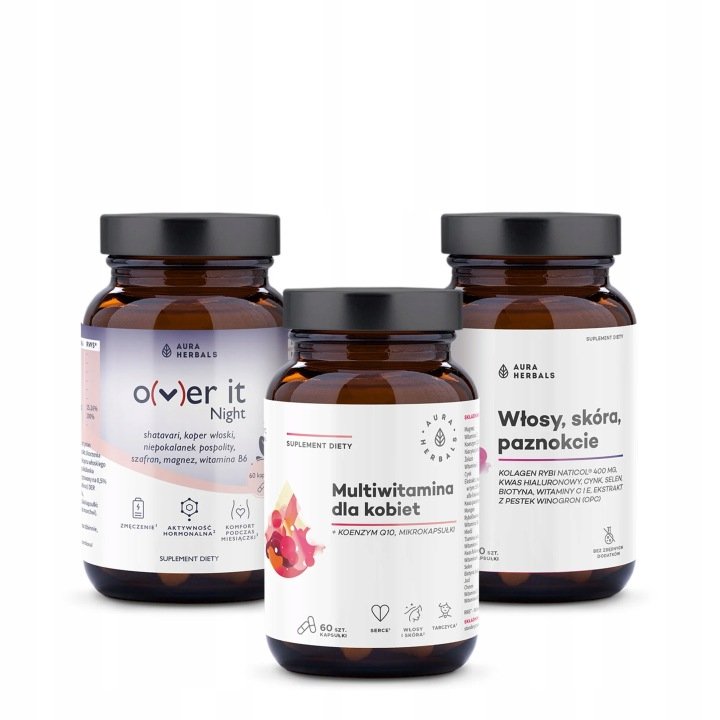 Aura-Herbals-Zestaw-Dla-Niej-Multiwitamina-Over-It-Night-Kolagen-NatiCol Aura Herbals Zestaw Dla Niej, Multiwitamina, Over It Night, Kolagen NatiCol