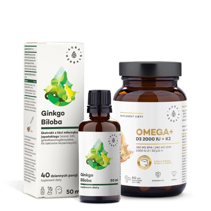 Aura-Herbals-Zestaw-Pamiec-Omega-Witamina-D3-2000-IU-K2-Ginkgo-Biloba Aura Herbals Zestaw Pamięć, Omega+ Witamina D3 2000 IU + K2 + Ginkgo Biloba