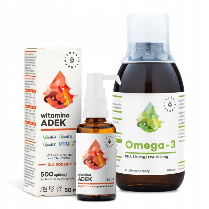Aura-Herbals-Zestaw-Rodzina-Witamina-ADEK-Omega-3-370-DHA-i-700-EPA Aura Herbals Zestaw Rodzina, Witamina ADEK + Omega-3 370 DHA i 700 EPA