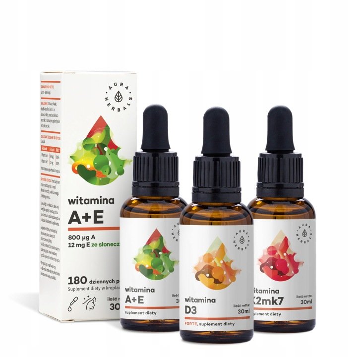 Aura-Herbals-Zestaw-Witamina-A-E-Witamina-D3-2000-FORTE-Witamina-K2MK7 Aura Herbals Zestaw Witamina A+E + Witamina D3 2000 FORTE + Witamina K2MK7