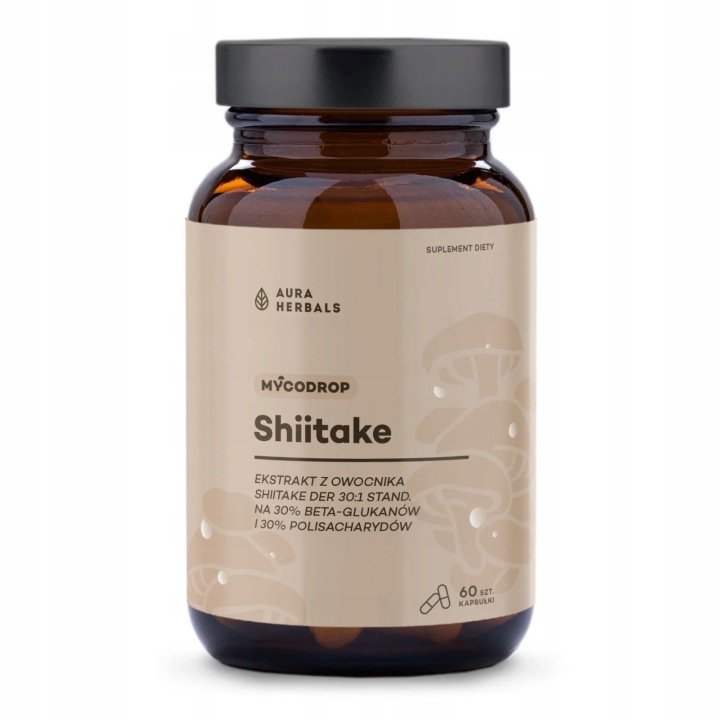 Aura-HerbalsMycodrop-Shiitake-30-1-30-beta-glukan-60-kaps Aura HerbalsMycodrop, Shiitake 30:1, 30% beta-glukan 60 kaps.