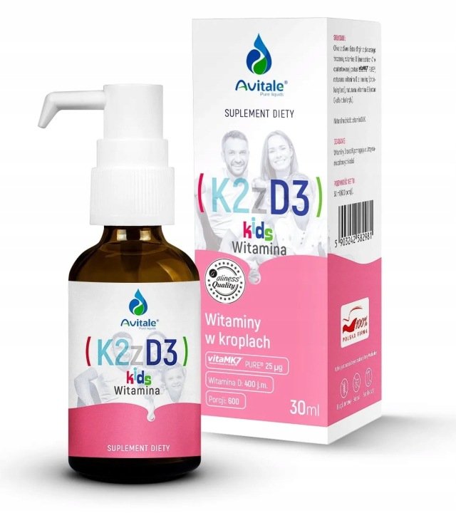 Avitale Witamina D3 Dla Dzieci Kids + K2 MK7 Odporność Mocne Kości 30 ml