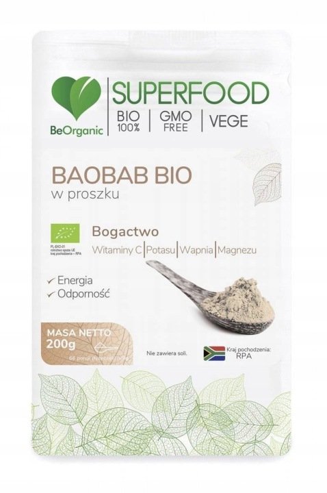 BEORGANIC Baobab BIO w proszku energia Eko 200 g