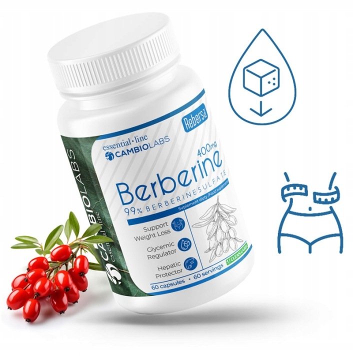 BERBERYNA HCL Mocny estrakt 400mg Niski cukier Glukoza Insulinooporność