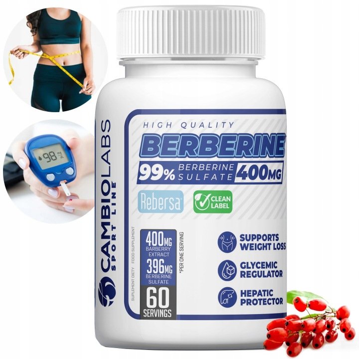 BERBERYNA SIARCZAN BERBERYNY Berberine Sulfate Najmocniejsza 400 mg HCL 99%