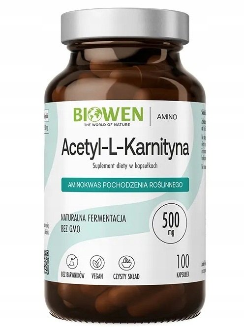 BIOWEN ACETYL-L-KARNITYNA 500mg, 100 wegańskich kaps. bez GMO, czysty skład