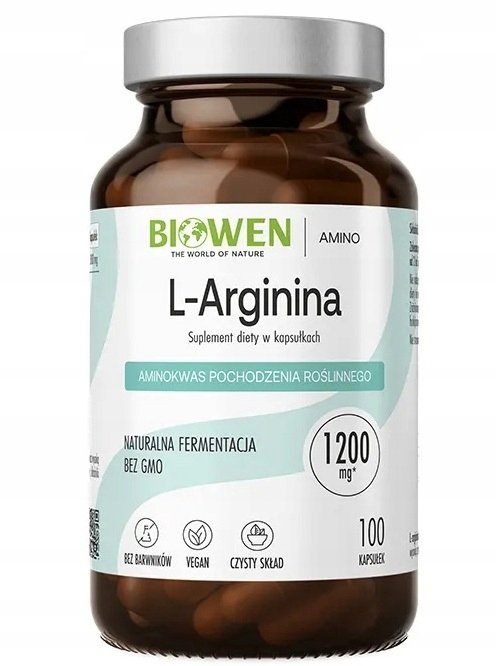 BIOWEN aminowkas L-ARGININA 600mg, 100 wegańskich kaps.bez GMO czysty skład
