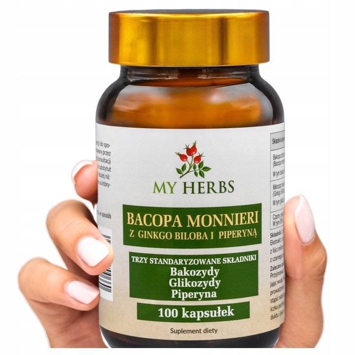 Bacopa Monnieri 50% Ginkgo Biloba Pipery Brahmi pamięć koncentracja 100 szt