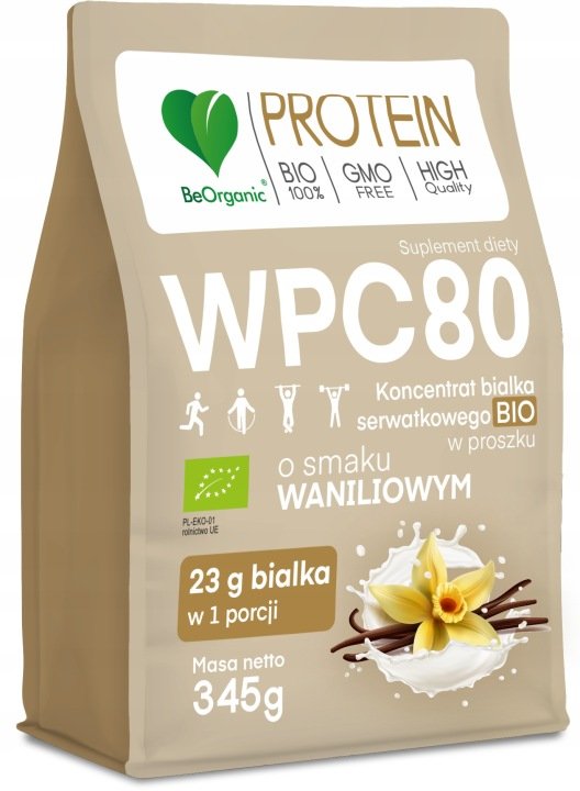 BeOrganic BIAŁKO SERWATKOWE BIO Odżywka WPC 80 Wanilia REGENERACJA MIĘŚNIE
