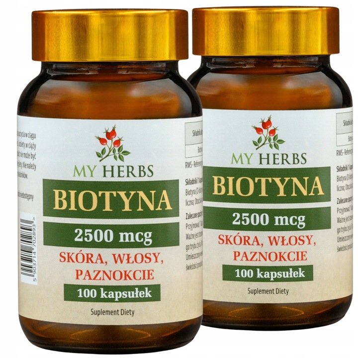Biotyna 2500 mcg 100 kaps. zdrowa skóra włosy paznokcie suplement diety