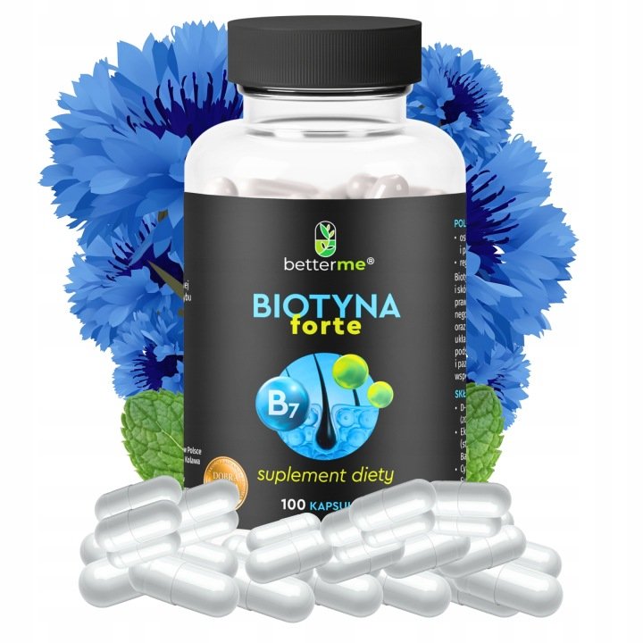 Biotyna Forte100kaps–wypadanie Włosów mocnePaznokcie -Cynk, selen (100%RWS)