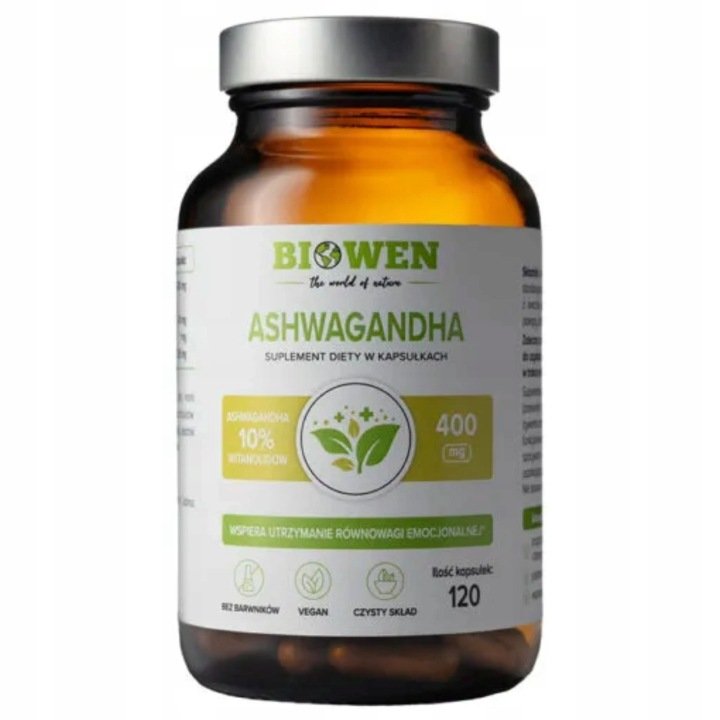 Biowen ASHWAGANDHA 400 mg 10% witanolidów 120 kaps na STRES KRĄŻENIE Pamięć