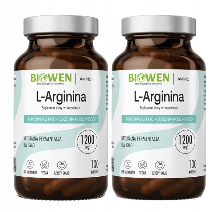 Biowen L-ARGININA 600mg KRĄŻENIE REGENERACJA MIĘŚNIE SIŁA Czysty skład