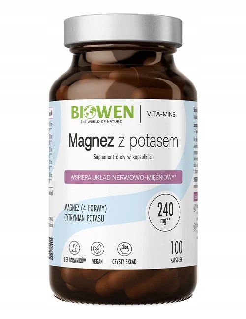 Biowen-Magnez-4X-z-Potasem-100-kaps-ZMECZENIE-STRES-MIESNIE Biowen Magnez 4X z Potasem 100 kaps ZMĘCZENIE STRES MIĘŚNIE