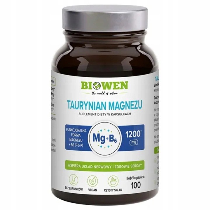 Biowen-TAURYNIAN-MAGNEZU-z-Witamina-B6-P-5-P-100-kaps-Uklad-nerwowy-Miesnie Biowen TAURYNIAN MAGNEZU z Witaminą B6 P-5-P 100 kaps Układ nerwowy Mięśnie