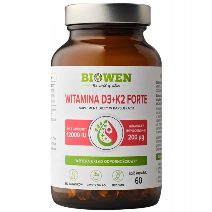 Biowen-Witamina-D3-K2-Forte-Suplement-Diety-Odpornosc-Kosci-60-Kapsulek Biowen Witamina D3 + K2 Forte Suplement Diety Odporność Kości 60 Kapsułek