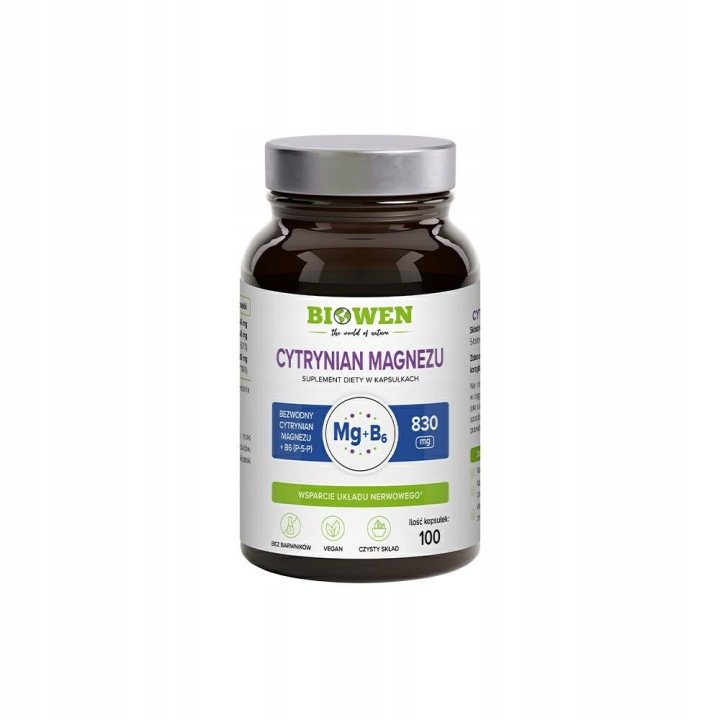 Biowen-magnez-Cytrynian-magnezu-825-mg-z-witamina-B6-P-5-P-100-kapsulek Biowen magnez Cytrynian magnezu 825 mg z witaminą B6 (P-5-P) 100 kapsułek