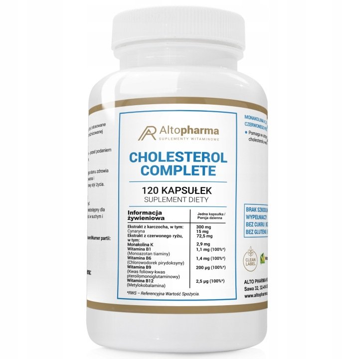 CHOLESTEROL-COMPLETE-Monakolina-K-Obnizenie-Witamina-B-Karczoch-120-kap CHOLESTEROL COMPLETE Monakolina K Obniżenie Witamina B Karczoch 120 kap