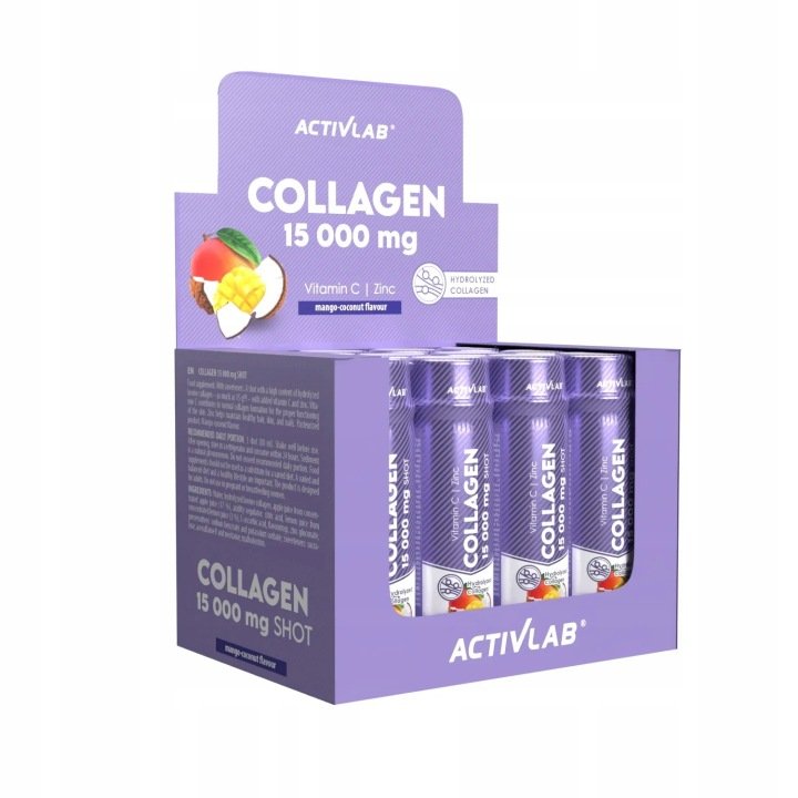 COLLAGEN 15 000 mg SHOT mango-kokos 12 x 80 ml skóra włosy paznokcie