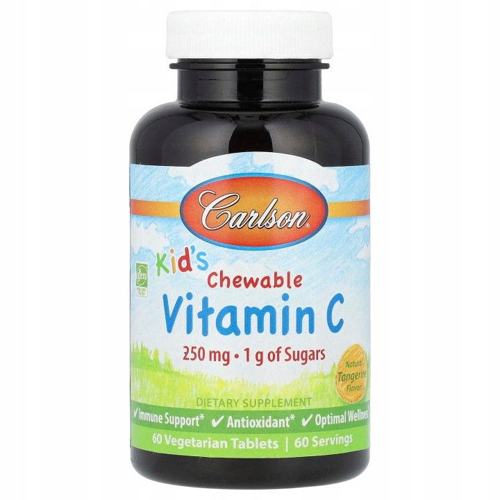 Carlson-Dla-dzieci-witamina-C-do-zucia-naturalna-tangerynka-250-mg-60 Carlson, Dla dzieci, witamina C do żucia, naturalna tangerynka, 250 mg, 60