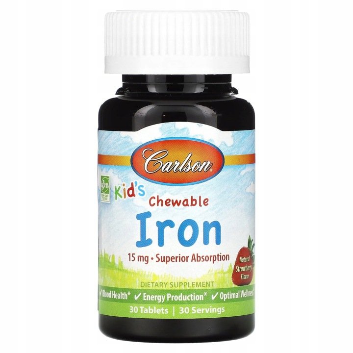 Carlson-Kid-s-Chewable-Iron-truskawka-15-mg-30-tabletek Carlson, Kid's Chewable Iron, truskawka, 15 mg, 30 tabletek