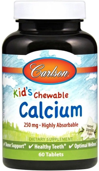 Carlson-Labs-Kid-s-Calcium-250mg-Wanilia-60-tabletek-do-ssania Carlson Labs - Kid's Calcium, 250mg, Wanilia, 60 tabletek do ssania