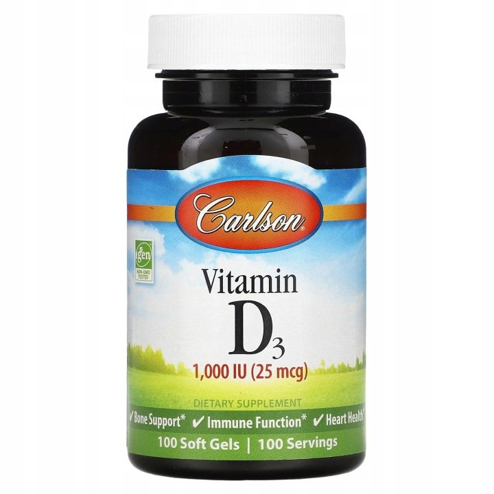 Carlson-Witamina-D3-25-g-1000-j-m-100-kapsulek-miekkich Carlson, Witamina D3, 25 µg (1000 j.m.), 100 kapsułek miękkich