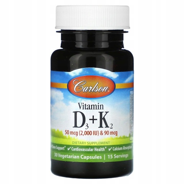 Carlson-Witamina-D3-K2-30-kapsulek-wegetarianskich Carlson, Witamina D3 + K2, 30 kapsułek wegetariańskich