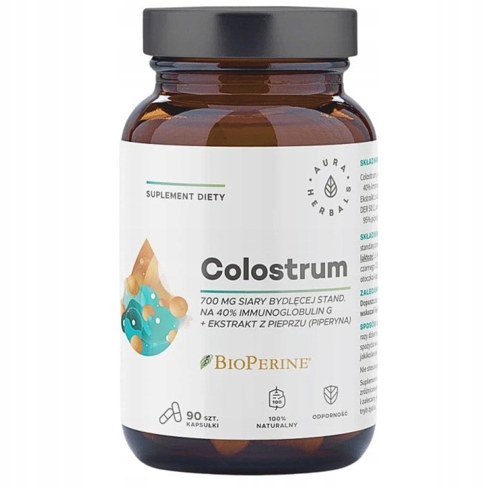 Colostrum 700 mg + BioPerine, Aura Herbals, 90 kapsułek