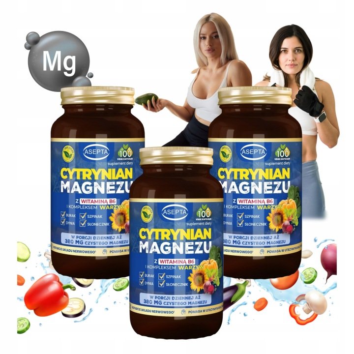 Cytrynian-Magnezu-100-Kapsulek-Wysoka-Przyswajalnosc-z-Witamina-B6-ASEPTA Cytrynian Magnezu 100 Kapsułek Wysoka Przyswajalność z Witaminą B6 ASEPTA
